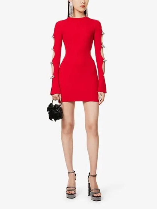 $1416 Mach&Mach Bow-Embellished Cut-Out Ribbed-Knit Mini Dress size us8